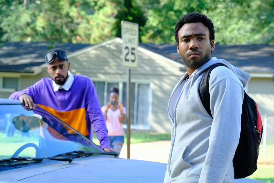 Lakeith Stanfield and Donald Glover in 'Atlanta,' just one of many examples of indelible political art that predated Trump's presidency<span class="copyright">FX Networks/Everett Collection</span>