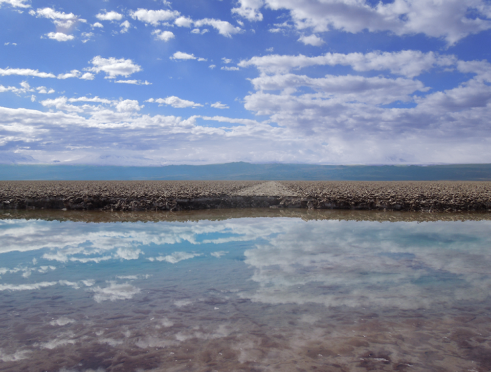 Abandoned road and brine pool at Chile’s Salar de Atacama (UMass Amherst)