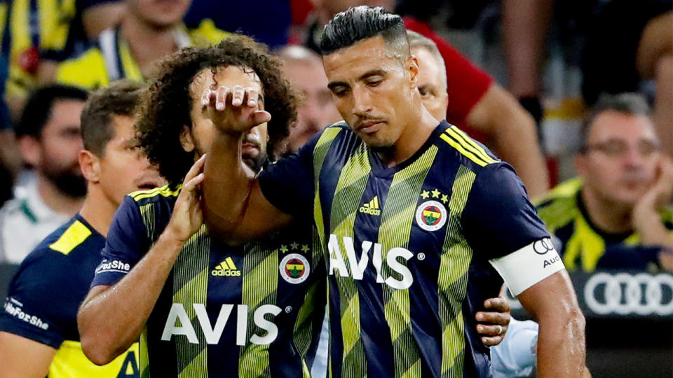 Nabil Dirar of Fenerbahce during the Audi Cup match between Bayern Munchen v Fenerbahce at the Allianz Arena on July 30, 2019 in Munich Germany (Photo by Rico Brouwer/Soccrates/Getty Images)