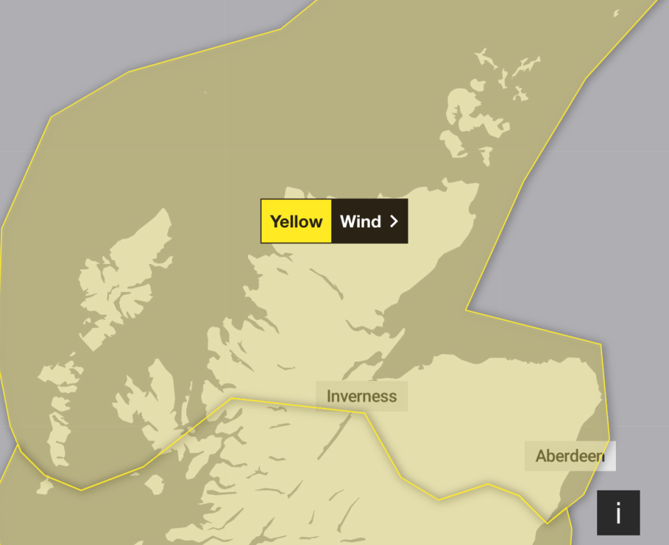 The slightly more severe weather warning in the north will be in force from 5am to 7pm (Met Office)