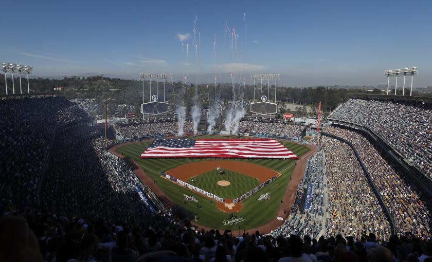 LOS ANGELES, CALIF. -- THURSDAY, MARCH 29, 2018: Opening Day ceremony as the Dodgers.