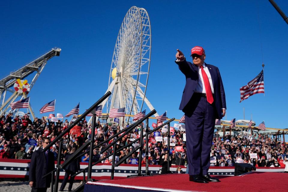 Donald Trump at the Wildwood rally where the Proud Boys provided ‘security’ (AP)