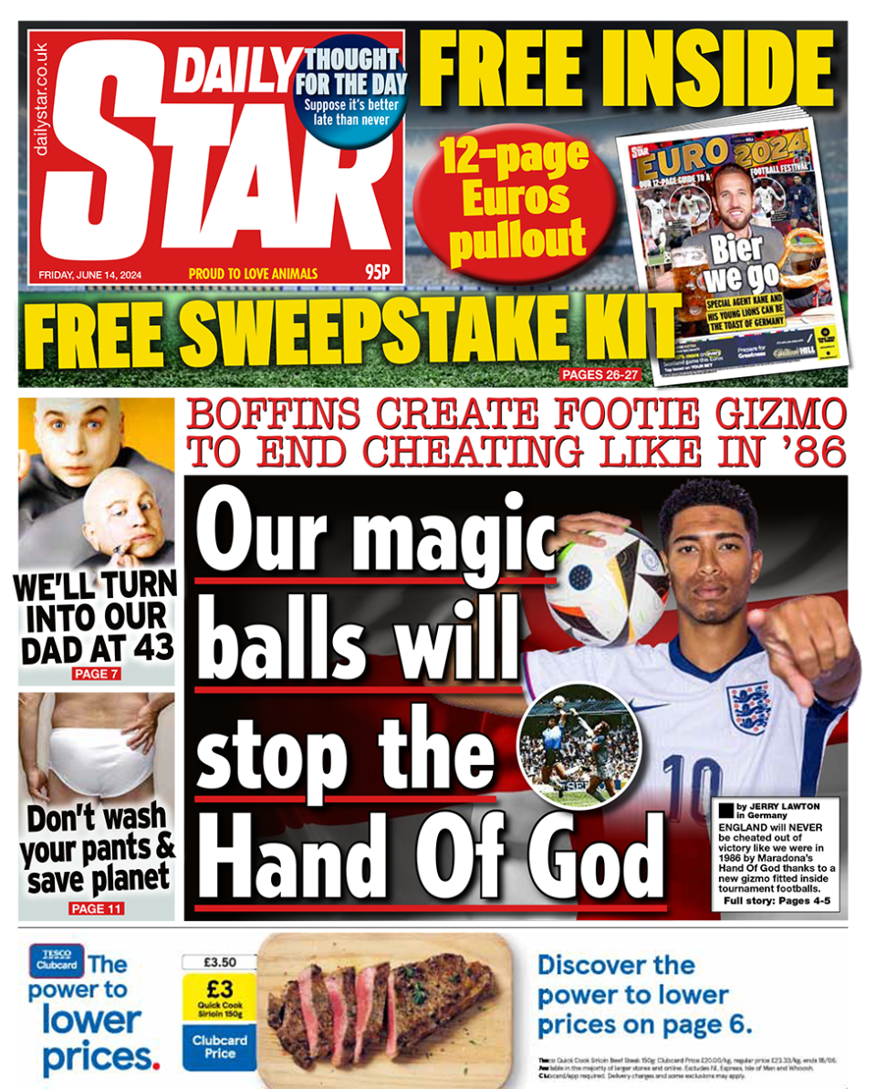 Daily Star headline "Our magic balls will stop the Hand of God