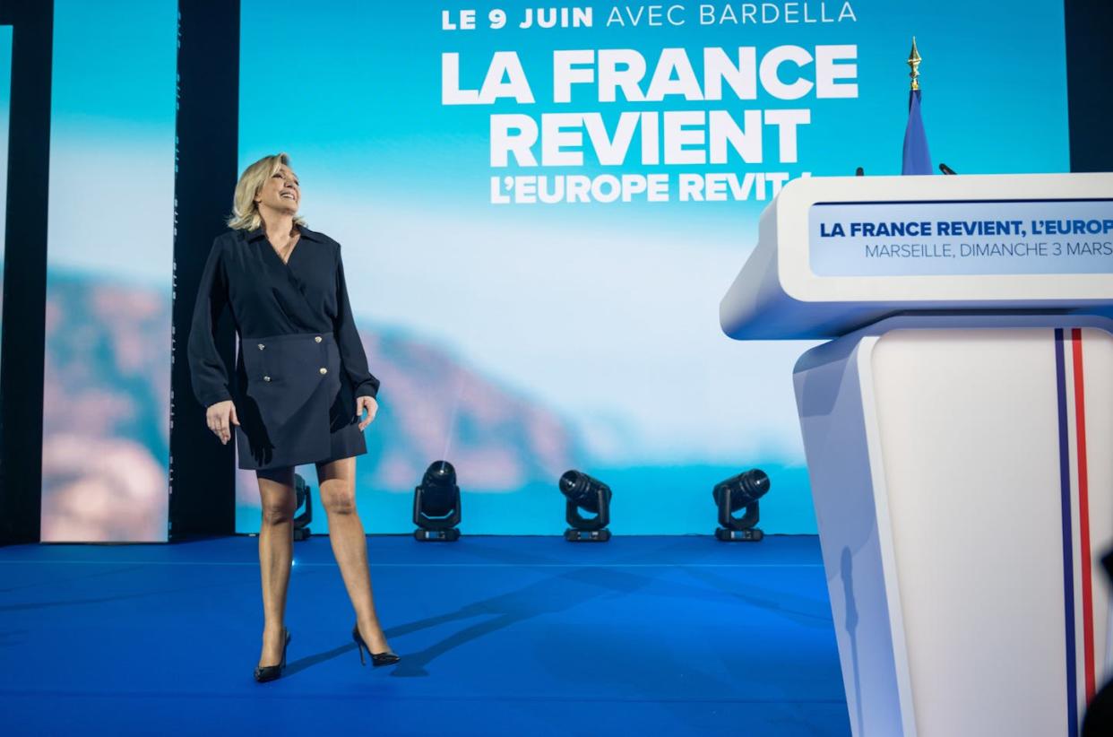 Marine Le Pen, en un acto de campaña para las elecciones europeas en Marsella. <a href="https://www.shutterstock.com/es/image-photo/marseille-france-03032024-marine-le-pen-2433595285" rel="nofollow noopener" target="_blank" data-ylk="slk:Obatala-photography / Shutterstock;elm:context_link;itc:0;sec:content-canvas" class="link ">Obatala-photography / Shutterstock</a>