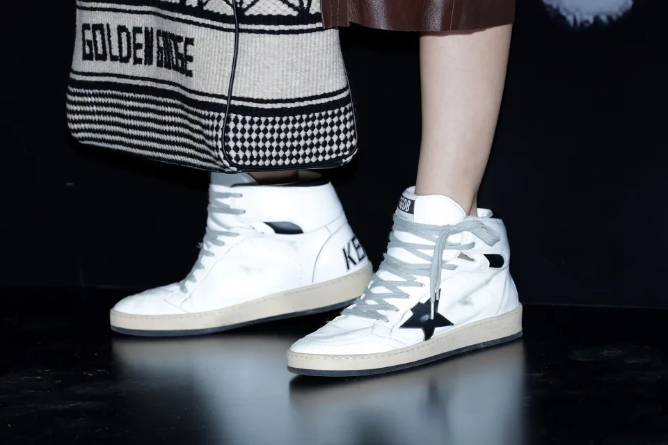 SEOUL, SOUTH KOREA - SEPTEMBER 21: Soyeon, shoe detail, of girl group (G)I-DLE attends during 'GOLDEN GOOSE' Pop-up Store Open at The Hyundai Seoul on September 21, 2022 in Seoul, South Korea. (Photo by Han Myung-Gu/WireImage)