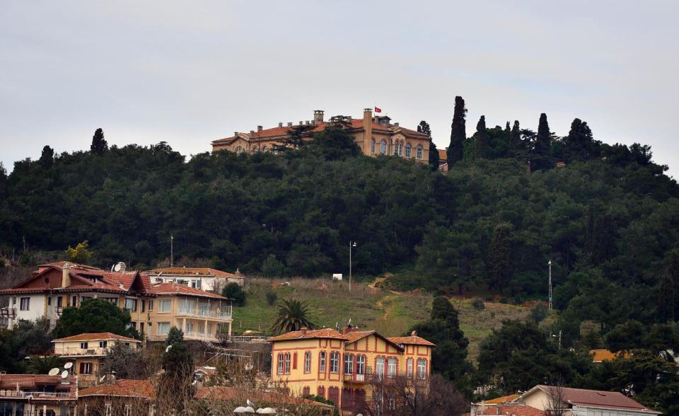 FILE - Aug. 3, 2013 file photo of the Theological School of Halki, perched atop a hill on Heybeli Island, one of several islands off the coast of Istanbul, which closed its doors in 1971. Although shut down for some 43-years, one of the Orthodox Church's most pre-eminent seminaries on Heybeli Island, is kept in pristine condition in the hope that it may reopen one day to educate future patriarchs and clergy. (AP Photo/Emrah Gurel, File)