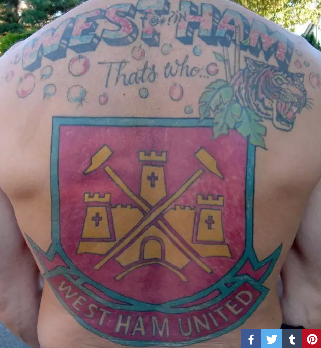 <p>This West Ham supporter looks like a cast iron superfan. Too bad the colouring looks like it was done by nursery school children. </p>