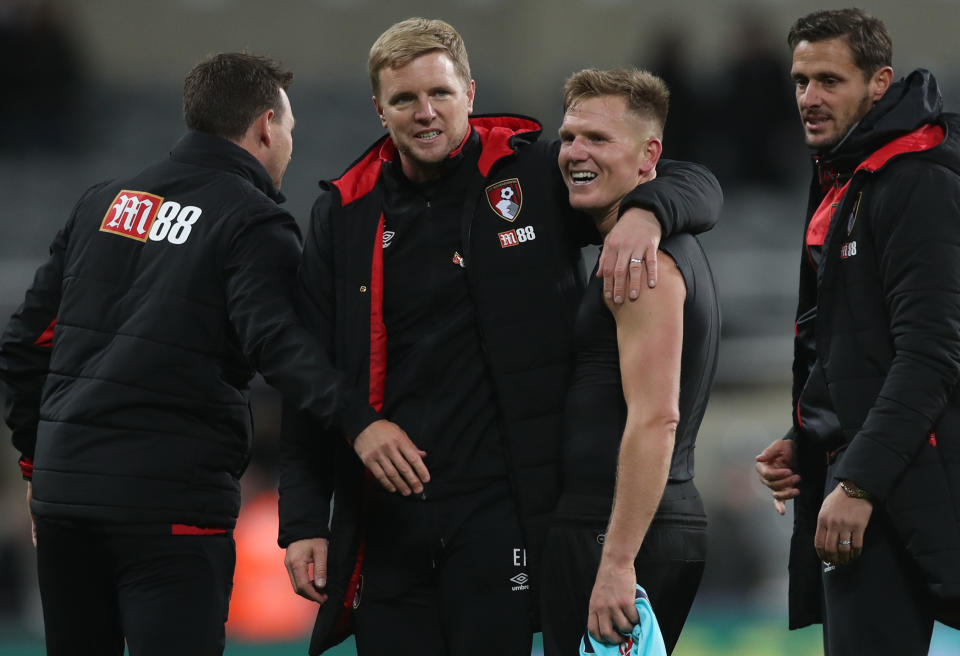 Matt Ritchie and Eddie Howe share a moment earlier this season against Newcastle