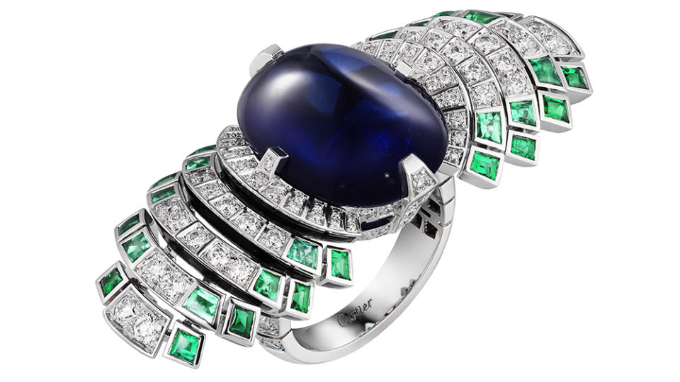 The Cartier Parhelia ring featuring a 21.51-carat cabochon-cut sapphire. - Credit: Cartier