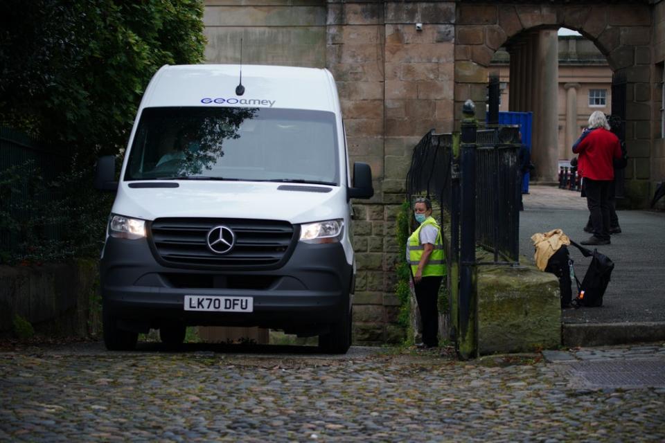 A prison van believed to be transporting Manchester City footballer Benjamin Mendy arrives at Chester Crown Court (Peter Byrne/PA) (PA Wire)