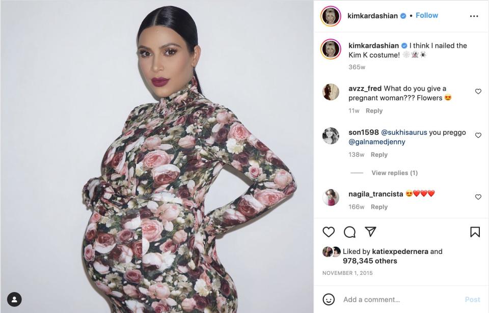 Kim Kardashian dresses as herself on Halloween in 2015.