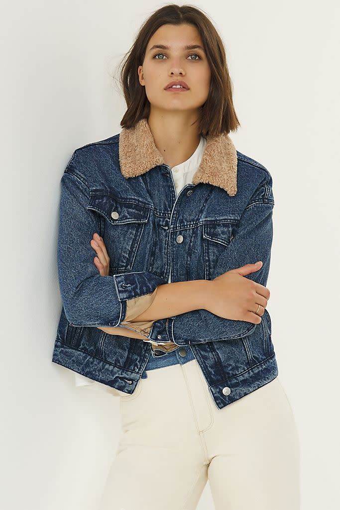 Sherpa-Trimmed Denim Jacket