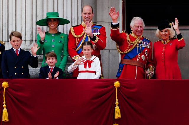 The royal family on the palace balcony after the Trooping the Colour ceremony in June