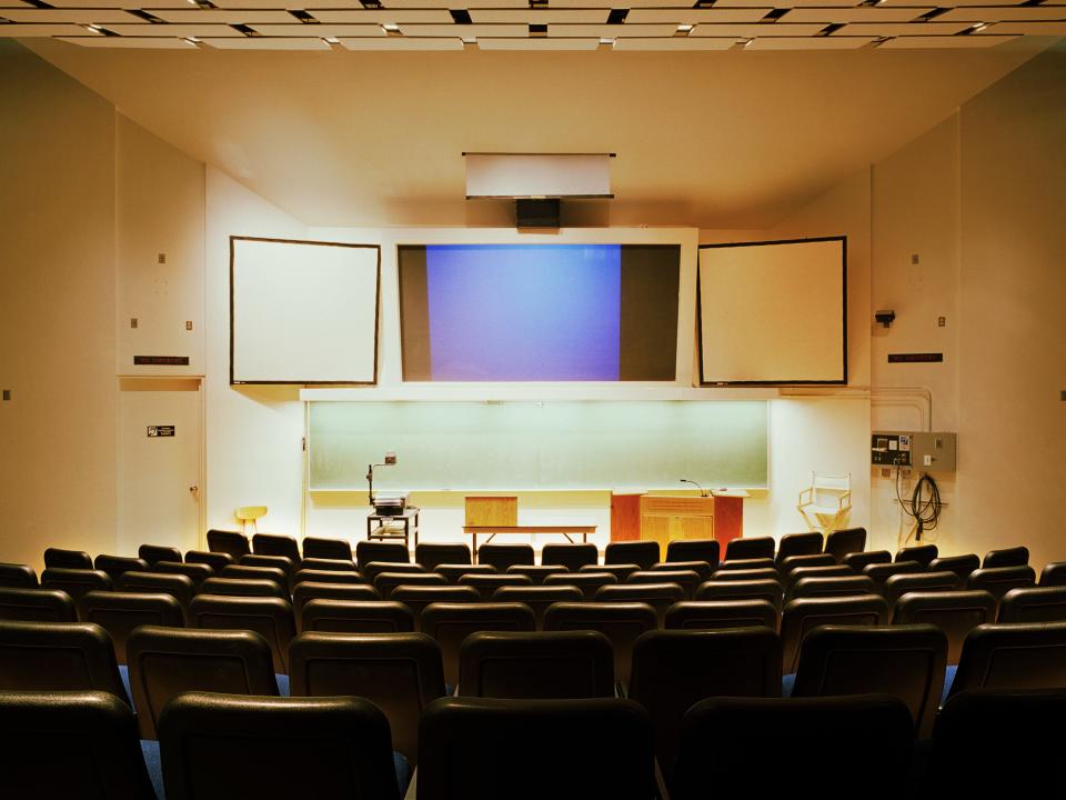 empty classroom with projector set up