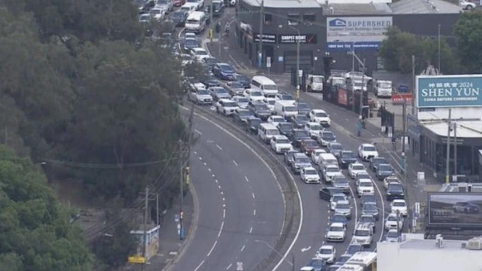 Traffic build-up at the interchange. Picture: 9 News