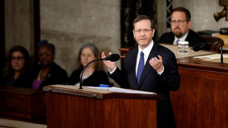 PHOTO: Israeli President Isaac Herzog addresses a joint meeting of the U.S. Congress at the U.S. Capitol on July 19, 2023 in Washington. (Chip Somodevilla/Getty Images)