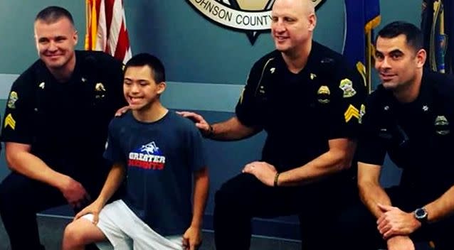 The officers at Johnson County Sheriff's Office in Kansas said Govi was the real hero of the ordeal. Photo: Supplied