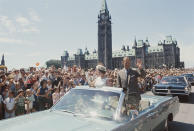 <p>Queen Elizabeth II and Prince Philip wave to spectators on Parliament Hill in Ottawa during a royal tour of Canada in July [Getty/Rolls Press/Popperfoto]<br></p>