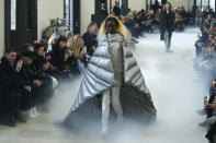 A model wears a creation for the Rick Owens fashion collection during Women's fashion week Fall/Winter 2020/21 presented in Paris, Thursday, Feb. 27, 2020. (AP Photo/Francois Mori)