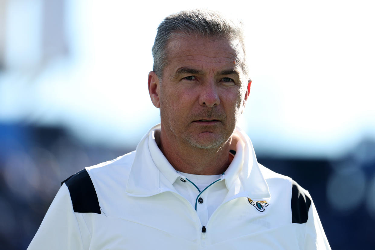 NASHVILLE, TENNESSEE - DECEMBER 12: Head coach Urban Meyer of the Jacksonville Jaguars looks on against the Jacksonville Jaguars during the first half at Nissan Stadium on December 12, 2021 in Nashville, Tennessee. (Photo by Andy Lyons/Getty Images)