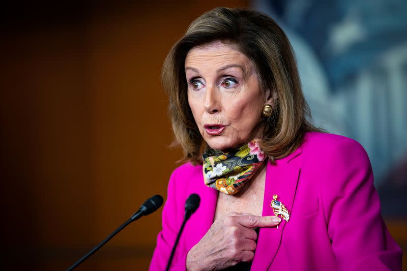 U.S. House Speaker Nancy Pelosi (D-CA) speaks during a news conference on Capitol Hill