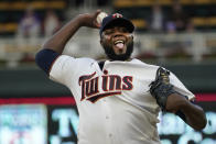 Minnesota Twins pitcher Michael Pineda throws against the Toronto Blue Jays in the first inning of a baseball game, Thursday, Sept. 23, 2021, in Minneapolis. (AP Photo/Jim Mone)