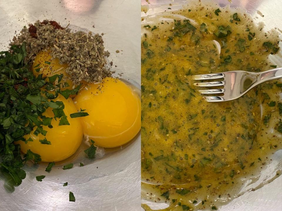 Egg yolks and spices together.