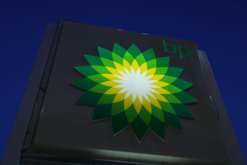 The BP logo is seen at a BP gas station in Manhattan, New York City