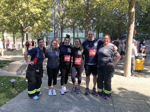 PHOTO: Erica Johnston runs in her firefighter gear from the Brooklyn Battery Park Tunnel to Ground Zero in the 2021 Tunnel to Towers 5k. (Courtesy Erica Johnston)