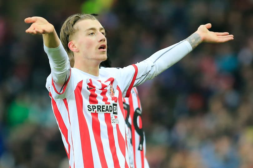 Jack Clarke of Sunderland celebrates after he scores his team's second goal