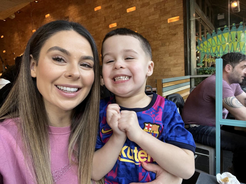 Shauna Murphy has shared a hack to unblock a toilet using a simple household product, pictured with her four-year-old son Caprice. (Shauna Murphy/SWNS)