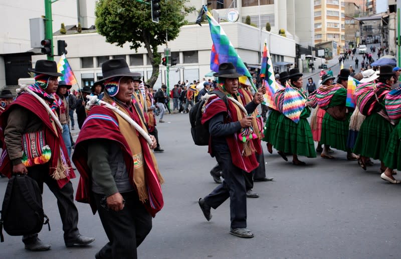 Supporters of ousted Bolivian President Evo Morales march in La Paz