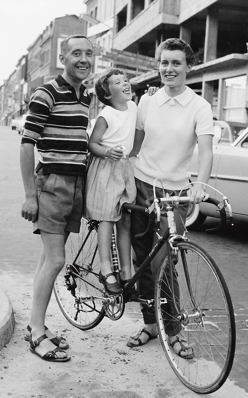Beryl with Charlie and their daughter Denise, both of whom slept in the family’s three-wheeled car during the trip, in Belgium for the 1963 World Championships - Len Thorpe