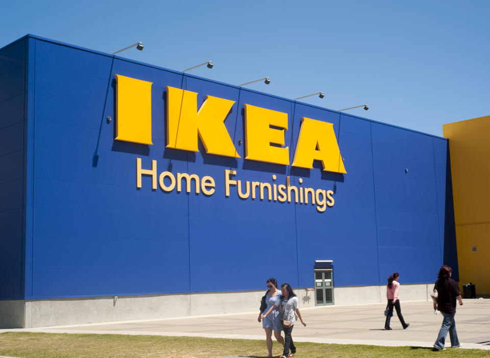 Adelaide, Australia - October 29th, 2011: People walking by the large sign to the IKEA store in Adelaide Australia