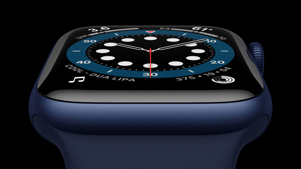 Apple Watch Series 6 in Aluminum Blue Case close-up. (PHOTO: Apple)