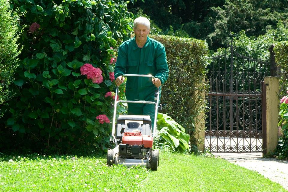 Man with lawn mower