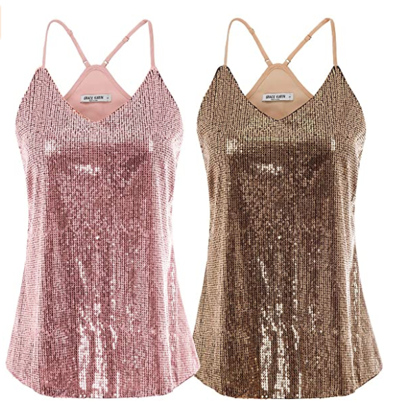 Women's Sleeveless Sparkle Shimmer Camisole Vest Sequin Tank Tops