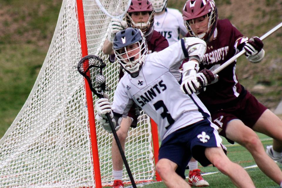 Anthony DiMartino (3) and the St. Thomas Aquinas boys lacrosse team have turned things around after a slow start to the season. The Saints won their seventh straight game on Thursday with a 17-4 decision against Pembroke.