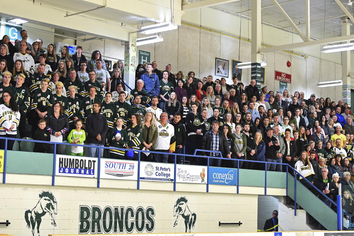 The Humboldt Broncos are planning to return to the ice next season, the team announced on Friday. (Jonathan Hayward/The Canadian Press via AP)