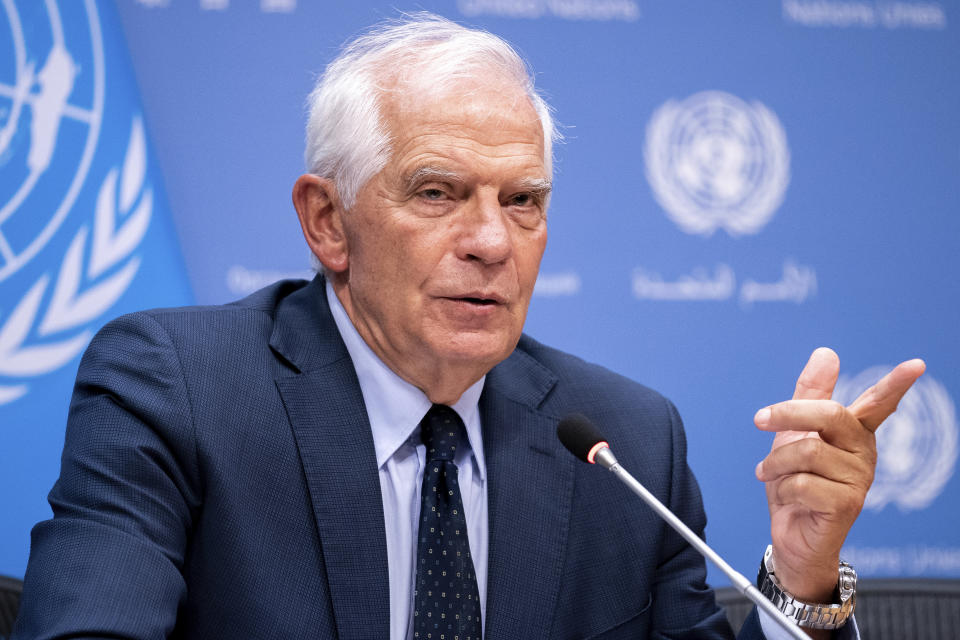 European Union Foreign Policy Chief Josep Borrell speaks during a press conference, Wednesday, Sept. 21, 2022, at U.N. headquarters. (AP Photo/Julia Nikhinson)