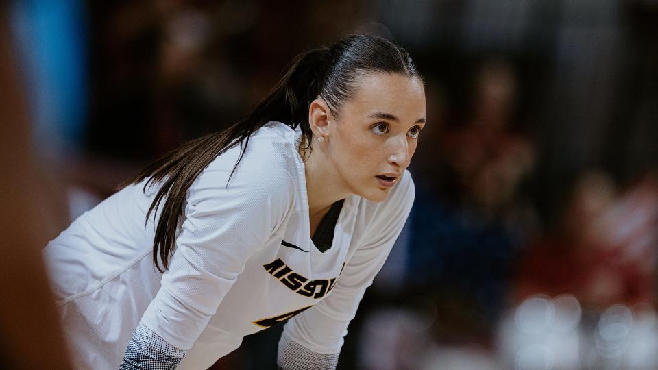 Missouri junior rightside hitter Jordan Iliff looks on during a game at the University of Alabama on Oct. 11, 2023, in Tuscaloosa, Ala.