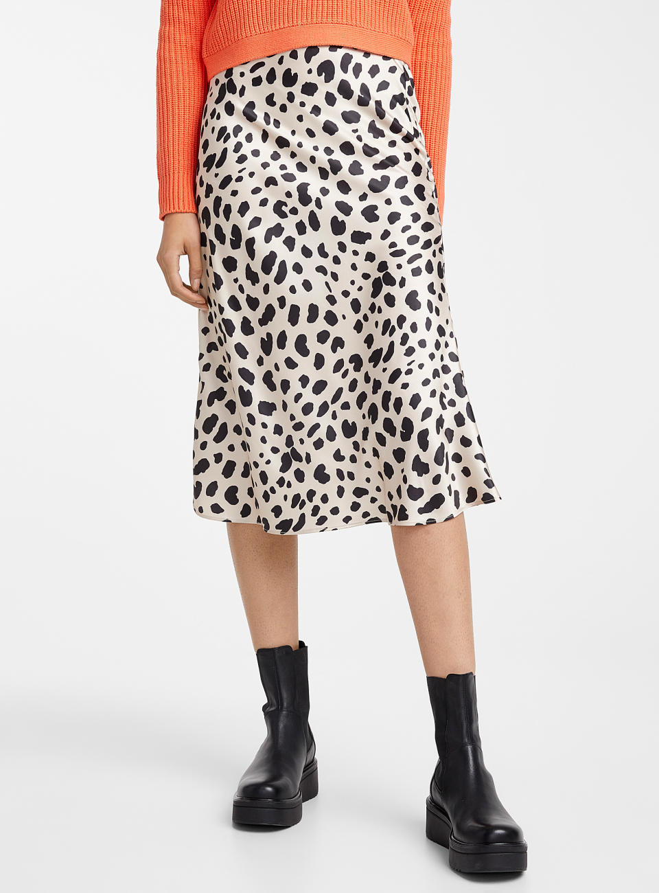 Icōne Leopard Satin Skirt. Image via Simons. 