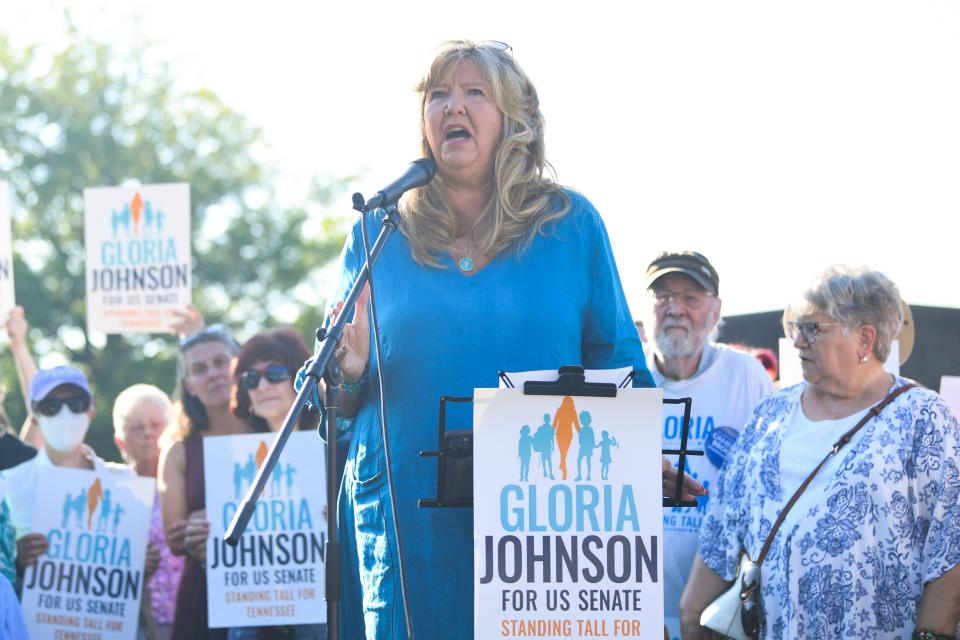State Rep. Gloria Johnson announces her run for Senate at Savage Gardens in Knoxville, just off the grounds of Central High School.