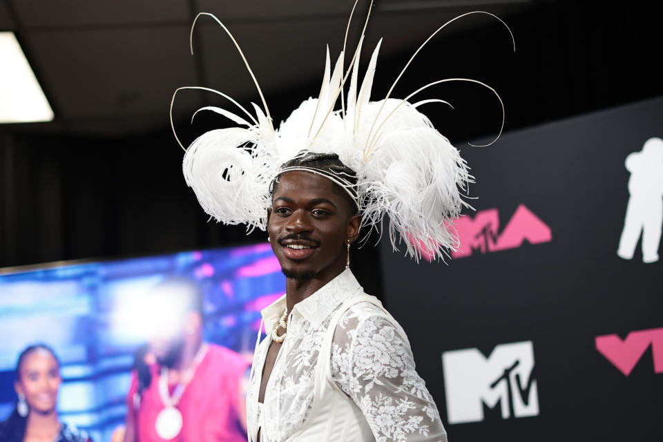 NEWARK, NJ - SEPTEMBER 12: Lil Nas X poses in the press room at the 2023 MTV Video Music Awards held at the Prudential Center on September 12, 2023 in Newark, New Jersey.  (Photo by Dimitrios Cambris/Getty Images)