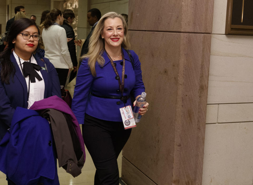 Rep.-elect Kendra Horn, D-Okla., right, heads to a session during member-elect briefings and orientation on Capitol Hill in Washington on Nov. 15, 2018. (Photo: Carolyn Kaster/AP)