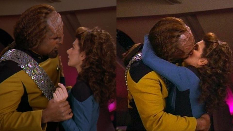 Worf and Deanna Troi's brief romantic relationship on Star Trek: The Next Generation. 