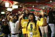 Delegates sing and chant slogans during the 54th National Conference of the ruling African National Congress (ANC) at the Nasrec Expo Centre in Johannesburg, South Africa December 17, 2017. REUTERS/Siphiwe Sibeko