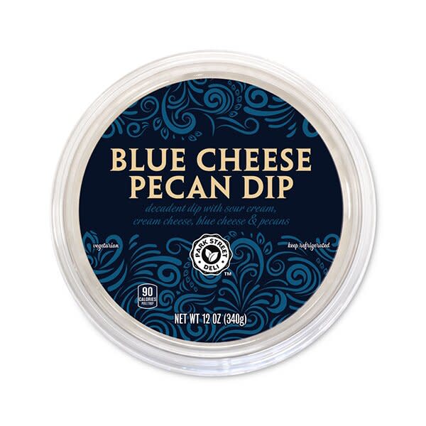 blue tub of party dip on white background