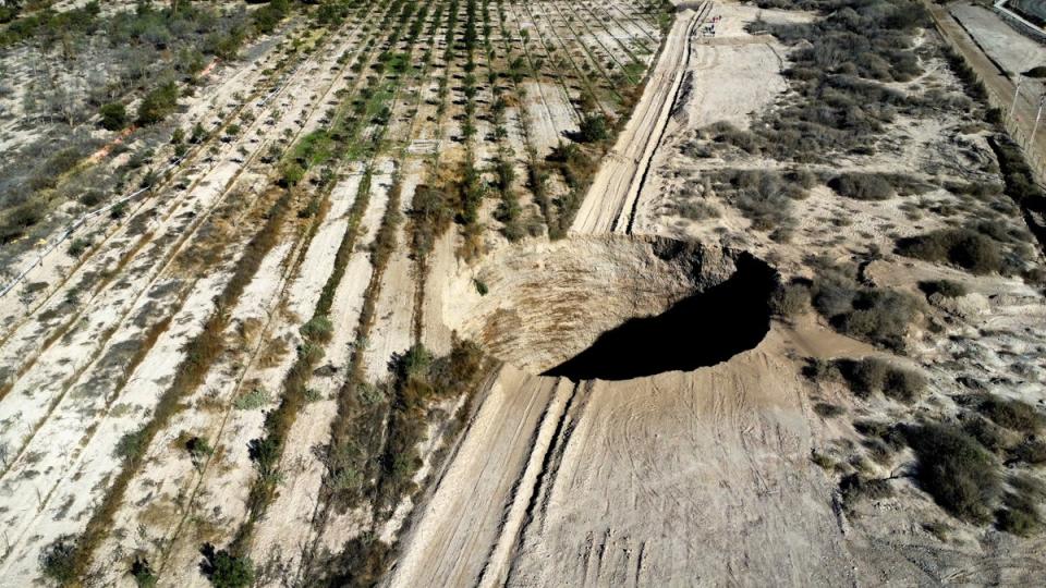 Aeriel view of the sinkhole exposed at mining zone close to Tierra Amarilla town in Copiapo, Chile (REUTERS)