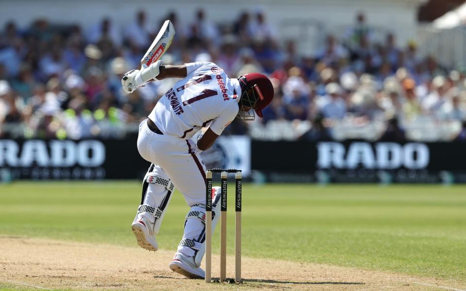 Kraigg Brathwaite evades a bouncer